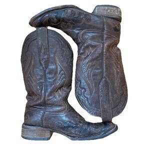 Corral Women's Boots Lizard Inlay‎ Cut Out Square Toe Western Cowboy Cowgirl 7